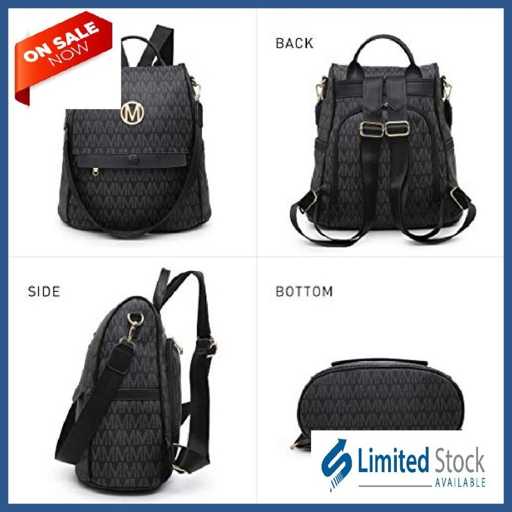 Women's Vegan Leather Anti-Theft Backpack with Wristlet, Multi-Pocket Travel Bag - Picture 7 of 8